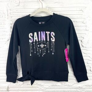 NFL Team Apparel Girls Saints Sweatshirt Black W/Iridescent Logo Tie Waist 7/8